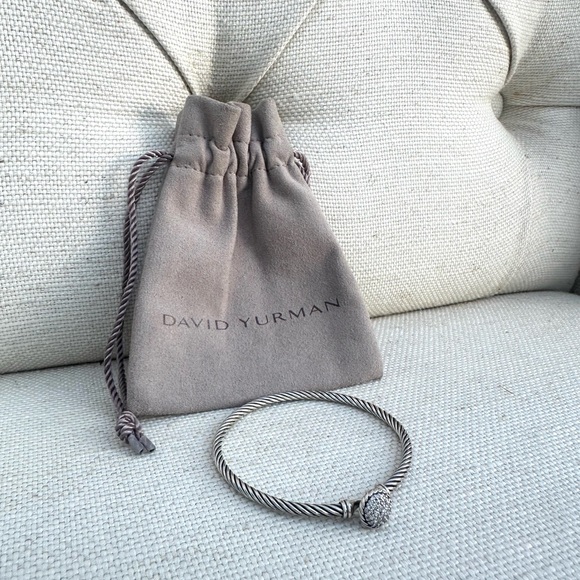 David Yurman Cable Sterling Silver Pave Natural Diamond Hook Clasp Bracelet - Picture 3 of 4